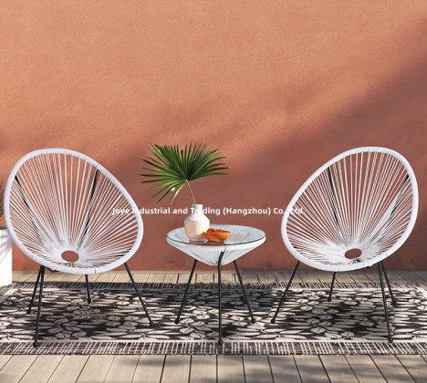 3pcs Steel Rattan Moon Chair Set