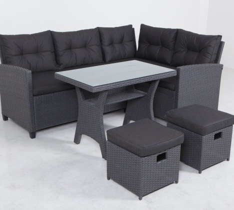Barcelona Outdoor Small Balcony Rattan Effect KD 6 Seater Corner Sofa Wicker Furniture with Ottoman for Garden Patio