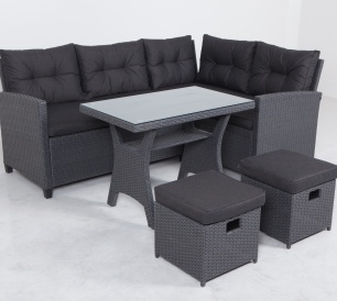 Barcelona Outdoor Small Balcony Rattan Effect KD 6 Seater Corner Sofa Wicker Furniture with Ottoman for Garden Patio