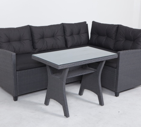 Barcelona Outdoor Small Balcony Rattan Effect KD 6 Seater Corner Sofa Wicker Furniture with Ottoman for Garden Patio