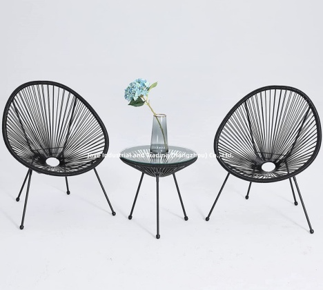 Steel Rattan Moon Chair Set