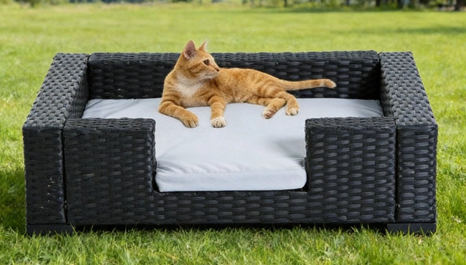Rectangular Steel Frame Wicker Weaving Pet Bed