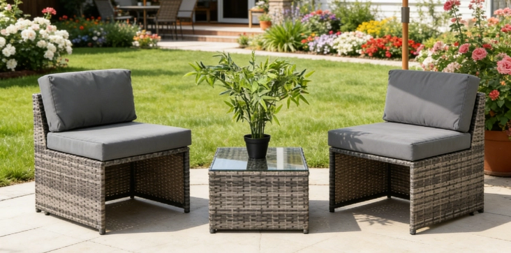 Timra 3pcs Steel Rattan Lounge Set with Cushions