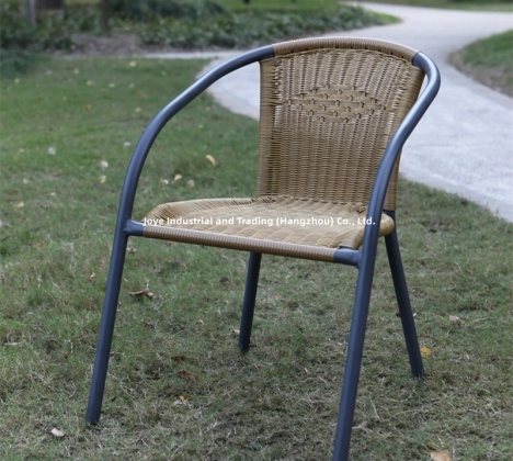 PE rattan bistro set on small balcony with aluminum frame and cushions