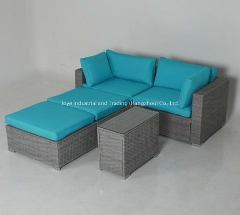 PE rattan lounge set with cushions for outdoor patio seating
