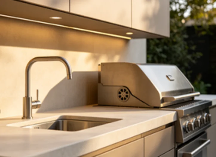 Weatherproof efficient outdoor kitchen counter & grill