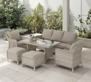 Beige wicker patio dining set
