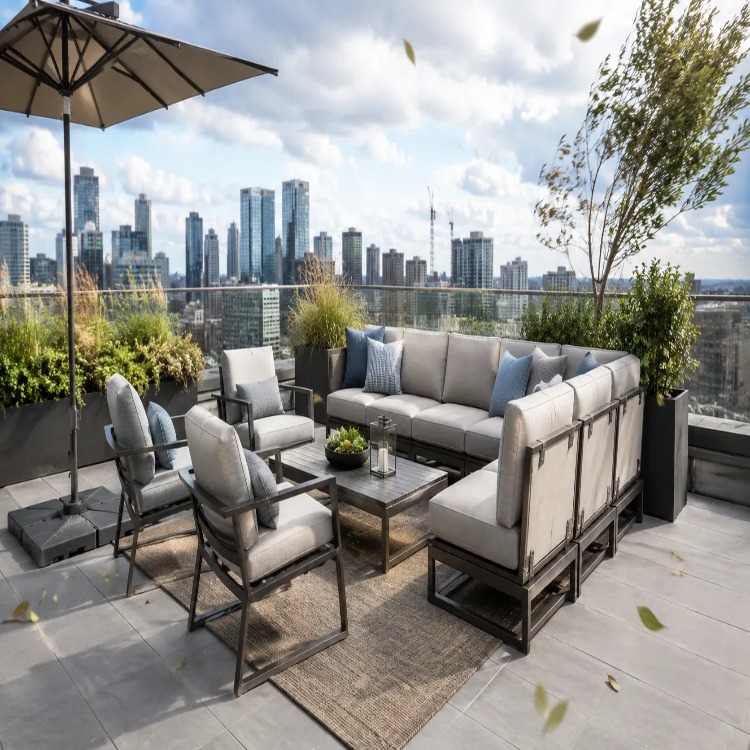 Wind-resistant rooftop patio furniture