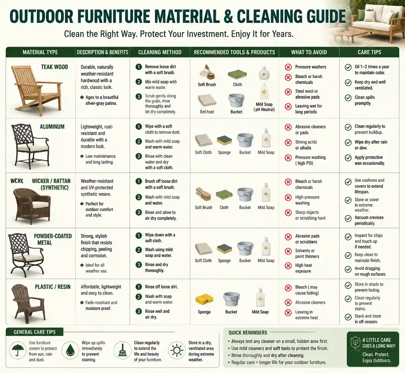 How to Clean Garden Furniture by Material