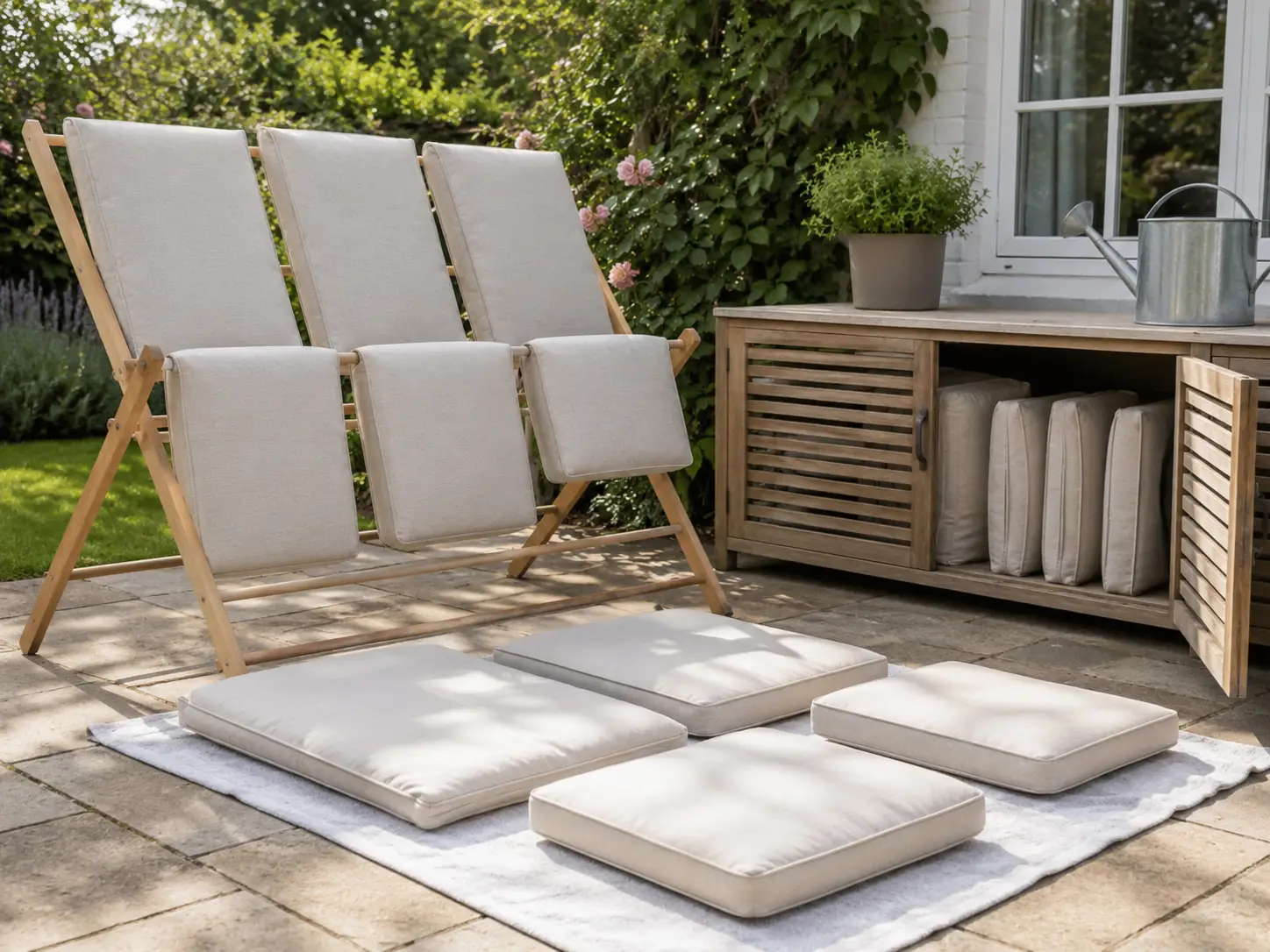 Outdoor cushions drying before storage