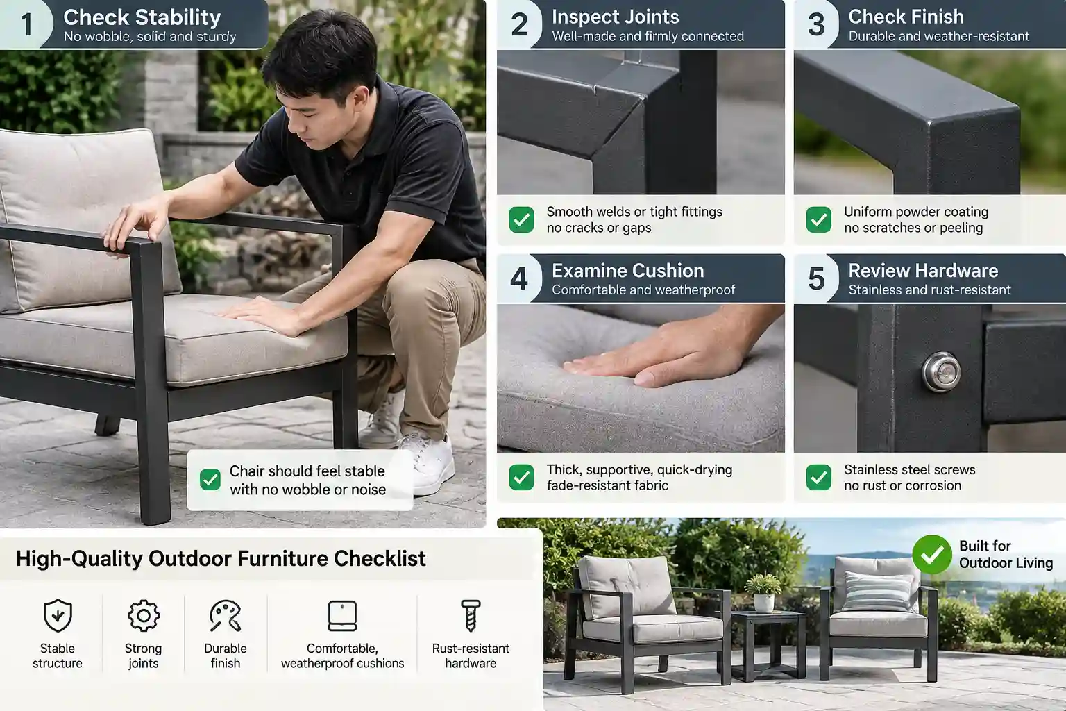Outdoor furniture sample quality check